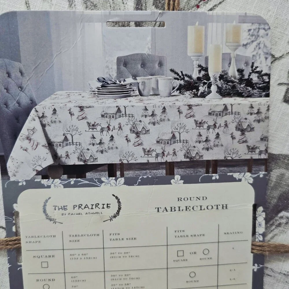 NWT Rachel Ashwell Tablecloth‎ Christmas “The Prairie” 70” Round 100% Cotton